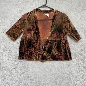 Surrealist Peplum Top Womens S Burnout Velvet Paisley Boho Witchy Y2K Moody